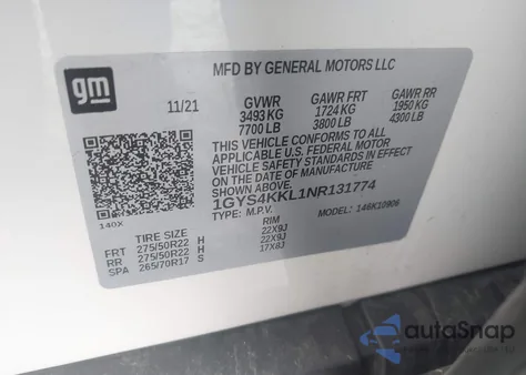 2022 Cadillac Escalade Esv 4Wd Premium Luxury из США, поврежденный, VIN 1GYS4KKL1NR131774